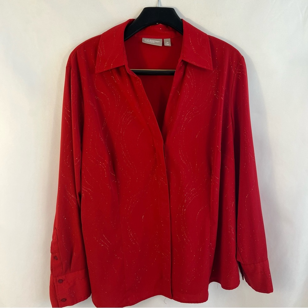 Croft & Barrow Womens Shirt Plus Size 1X Metallic Button Up Top Blouse